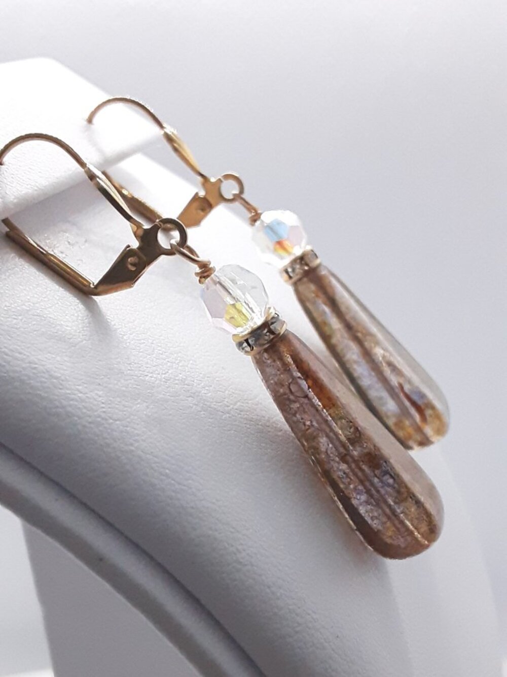 NEW Holly Yashi Brown Tear Drop Lever Back Earrings - Picture 7 of 11